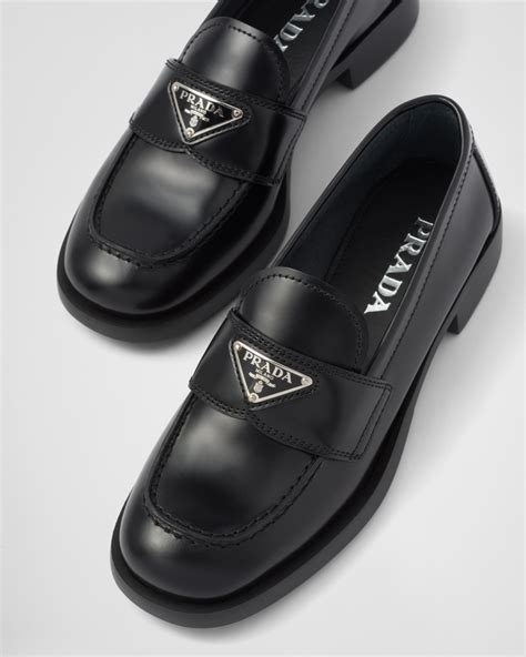 prada mocassino|Prada unlined brushed leather loafers.